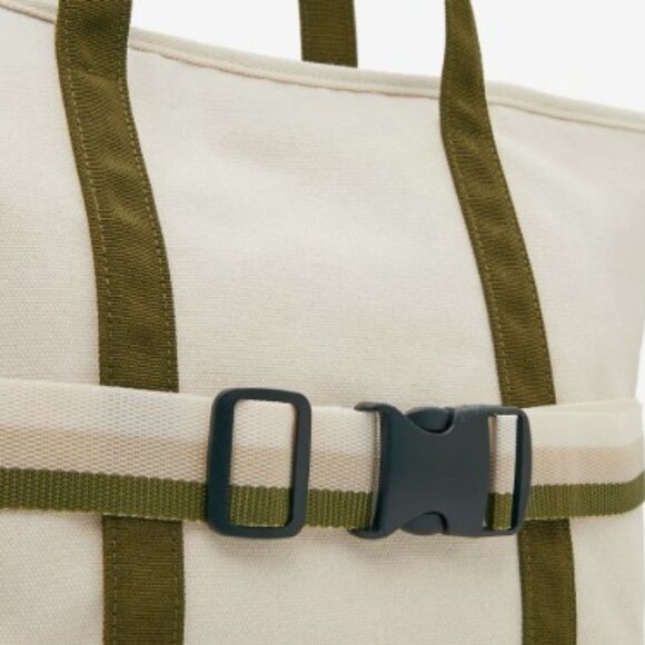 DSW Ivory/Green Canvas Tote Bag with Travel Band NWT - Picture 6 of 9